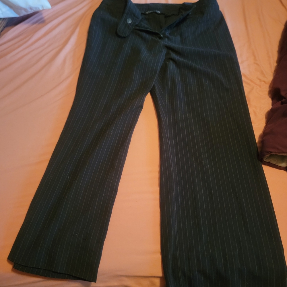 Black Pinstripe Wide-Leg Pants Stretch